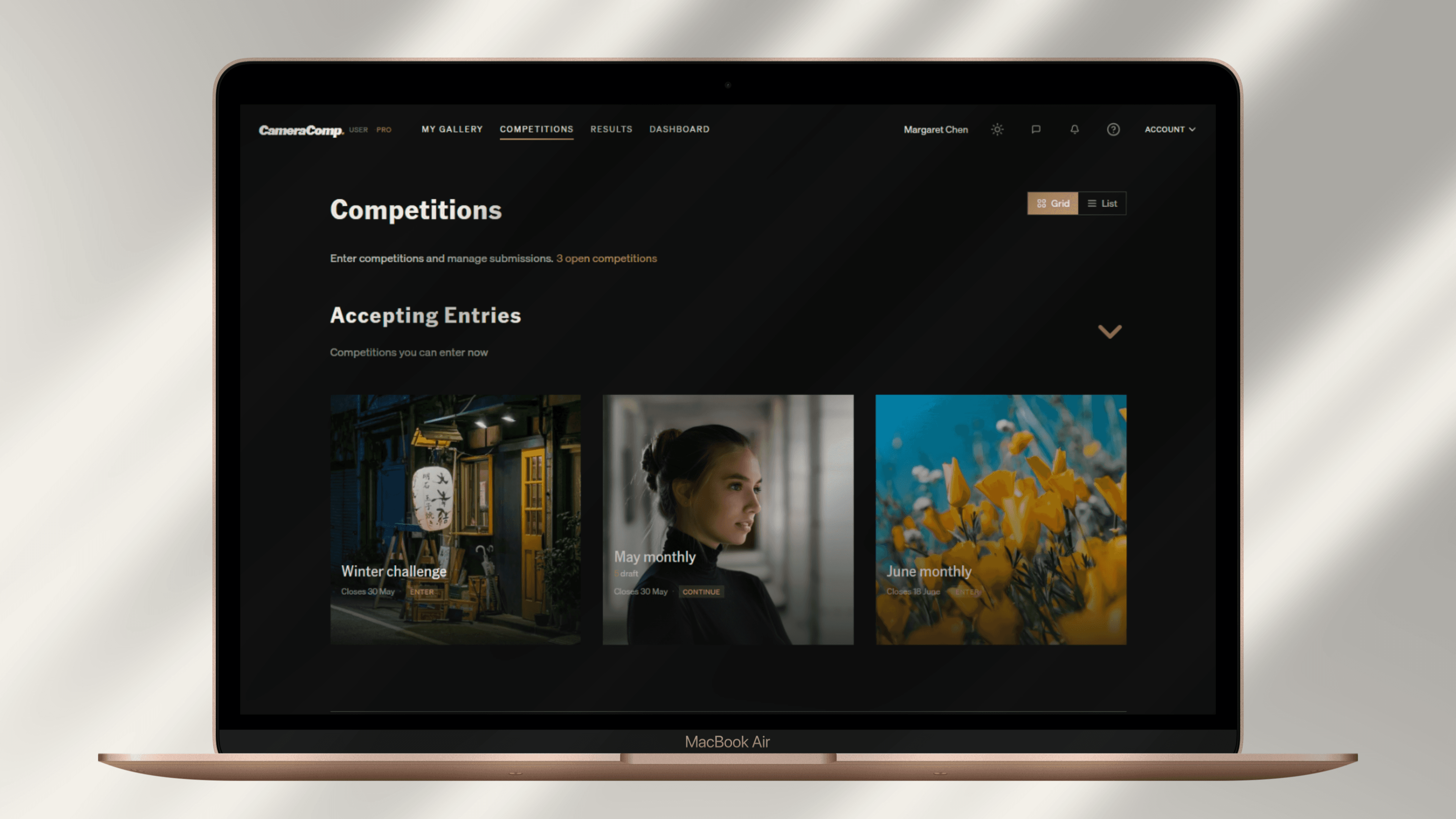 Competition setup screen on CameraComp