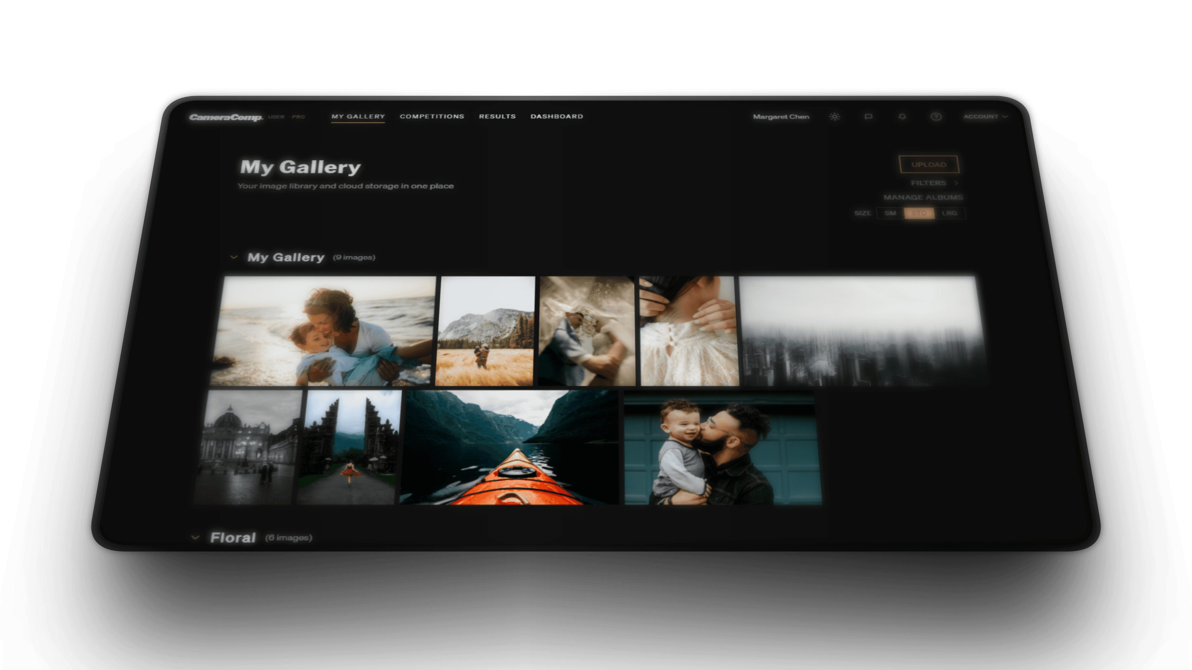 Member gallery on tablet — albums and image library